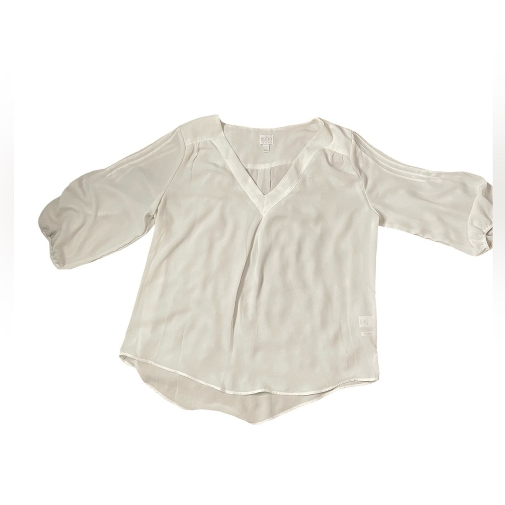 Soho White V-Neck Pullover Blouse Size L